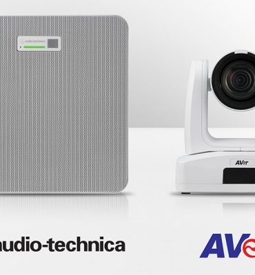 El array de micrófonos de techo ATND1061DAN de Audio-Technica se integra con las cámaras PTZ de AVer para videoconferencias avanzadas